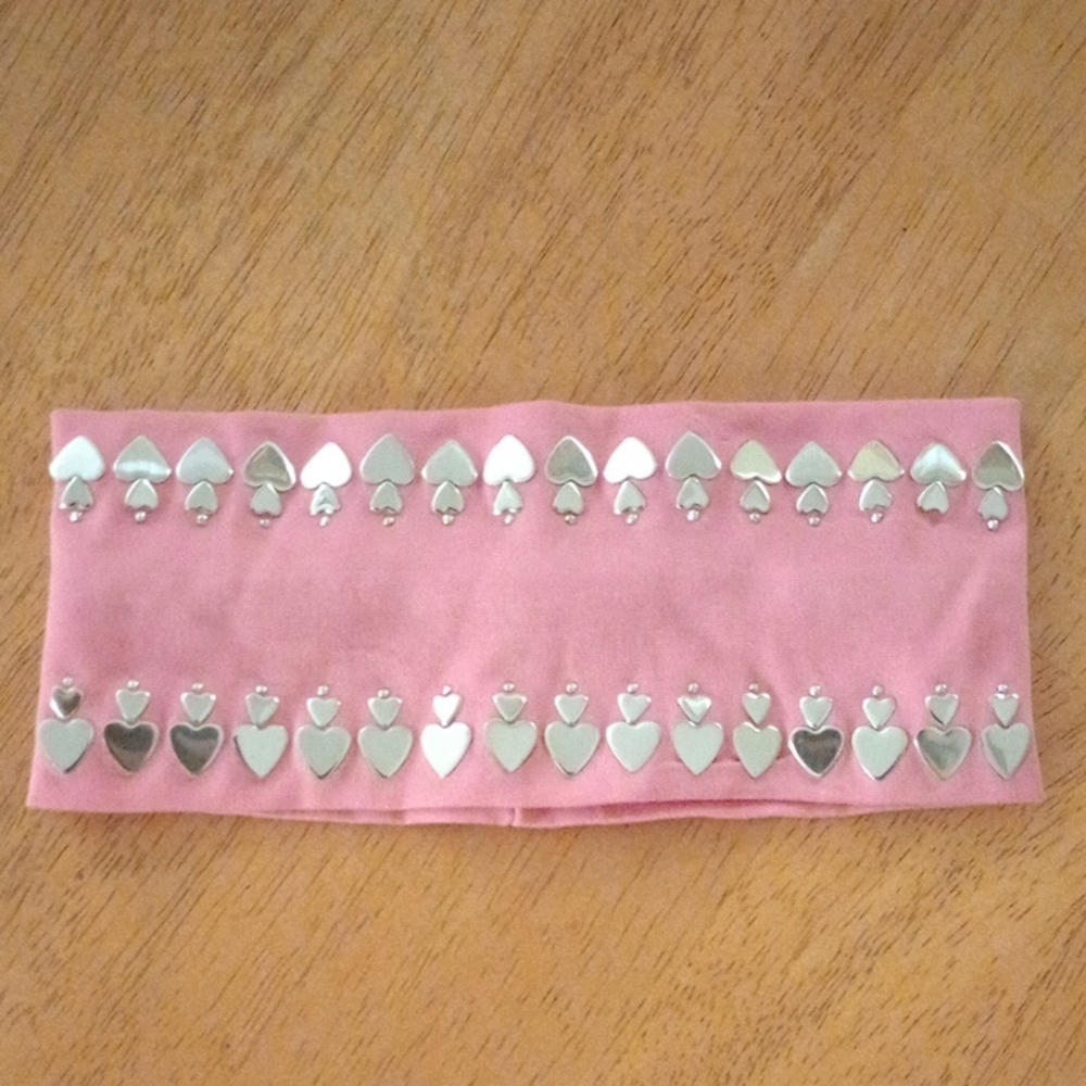 Pink Headband with Silver Heart Accents